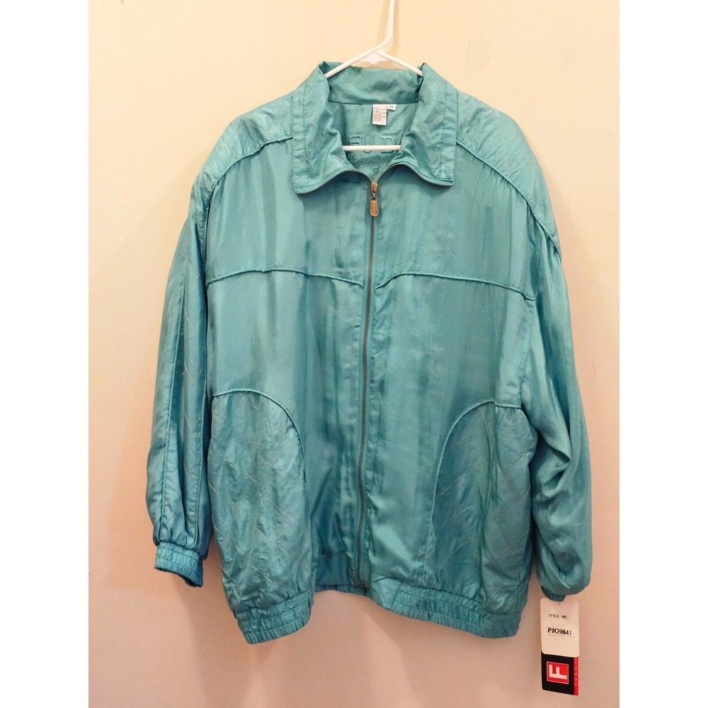 Fuda International Bomber Jacket 2X Jade Green 100% Silk Vintage NWT Flaws